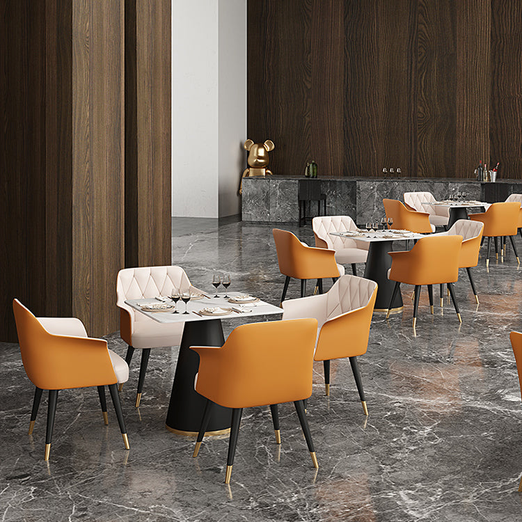 Glam Metal Arm Dining Chair Faux Leather Side Chairs for Restaurant Use