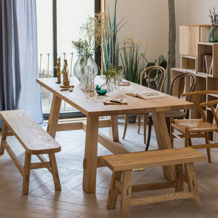Contemporary Style Dining Table Natural Rectangle Solid Wood Dinner Table