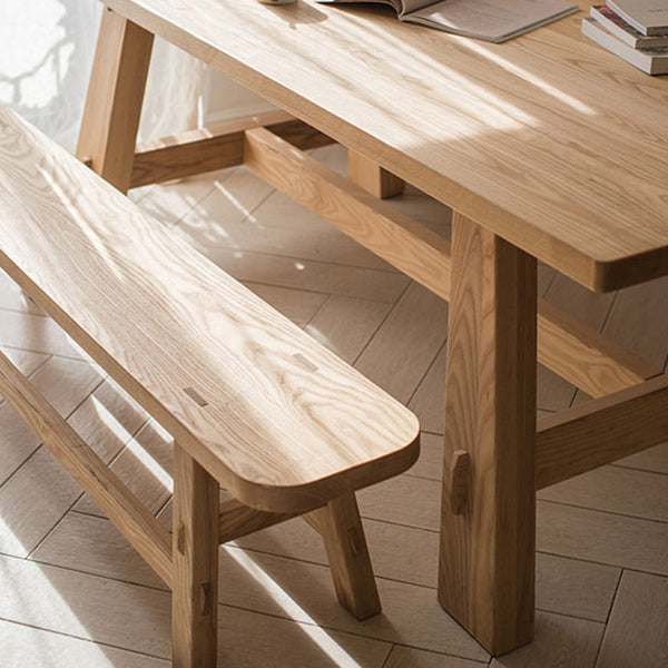 Contemporary Style Dining Table Natural Rectangle Solid Wood Dinner Table
