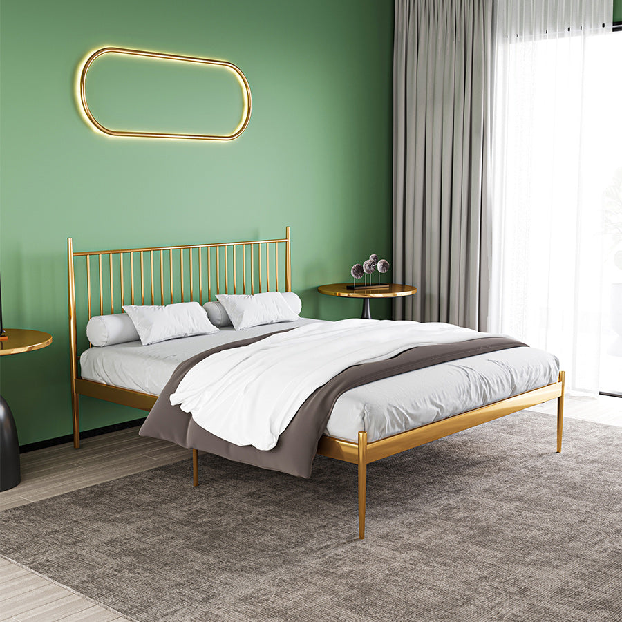 Metal Slat Bed Low Profile Luxurious Bed Frame with Headboard