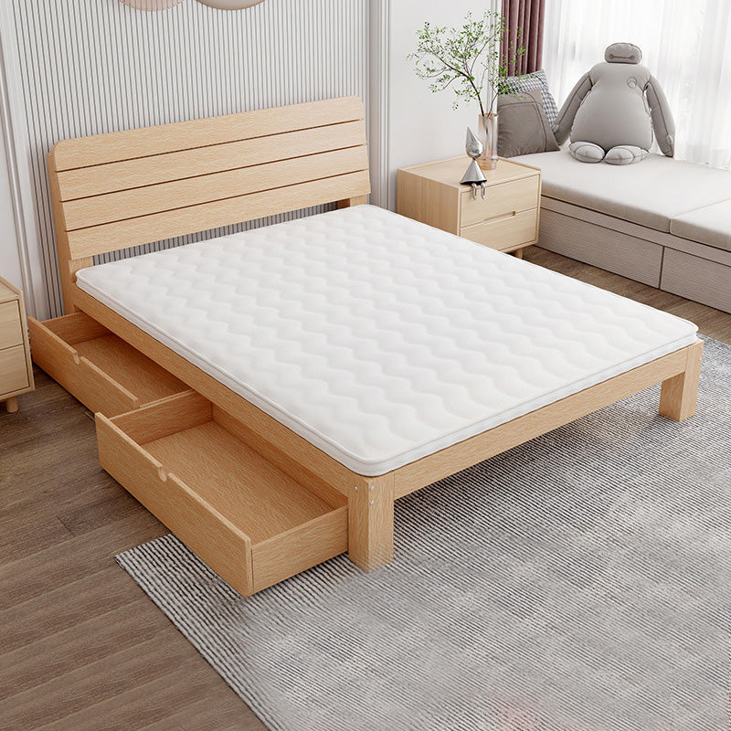 Solid Wood Storage Panel Bed with Headboard Bed with Drawers