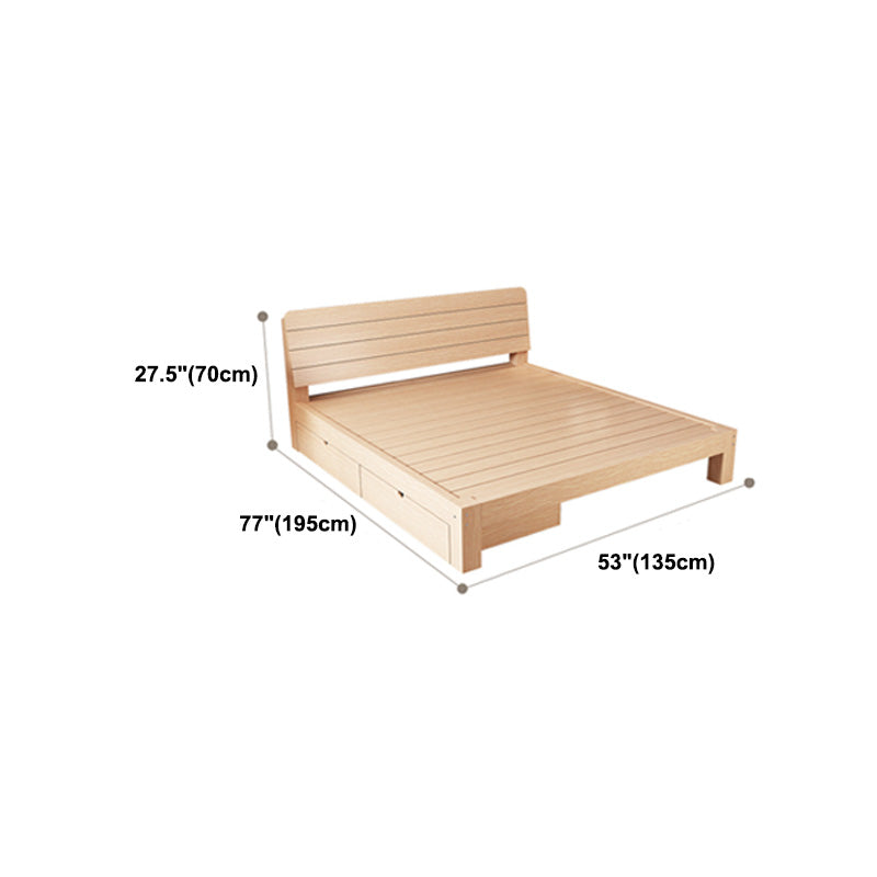 Solid Wood Storage Panel Bed with Headboard Bed with Drawers