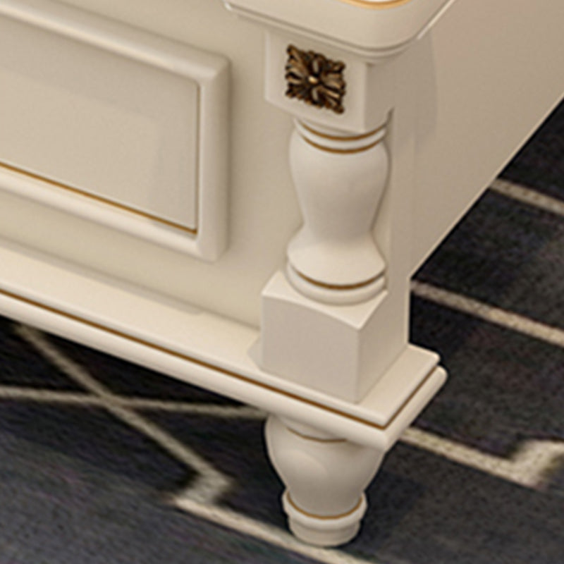 Victorian White Wooden Bed with Camelback Headboard and Nailhead Trim