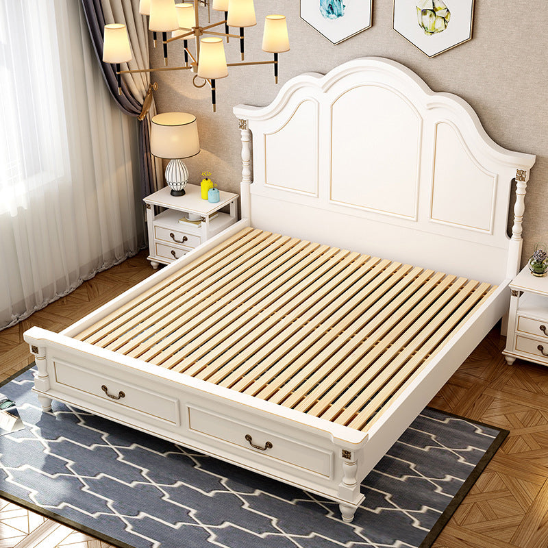 Wood Victorian Bed Frame White Camelback Headboard Panel Bed