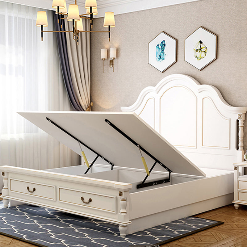 Wood Victorian Bed Frame White Camelback Headboard Panel Bed