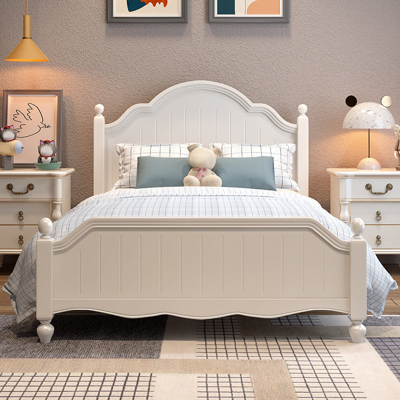 White Victorian Bed Frame Wood Panel Bed with Camelback Headboard