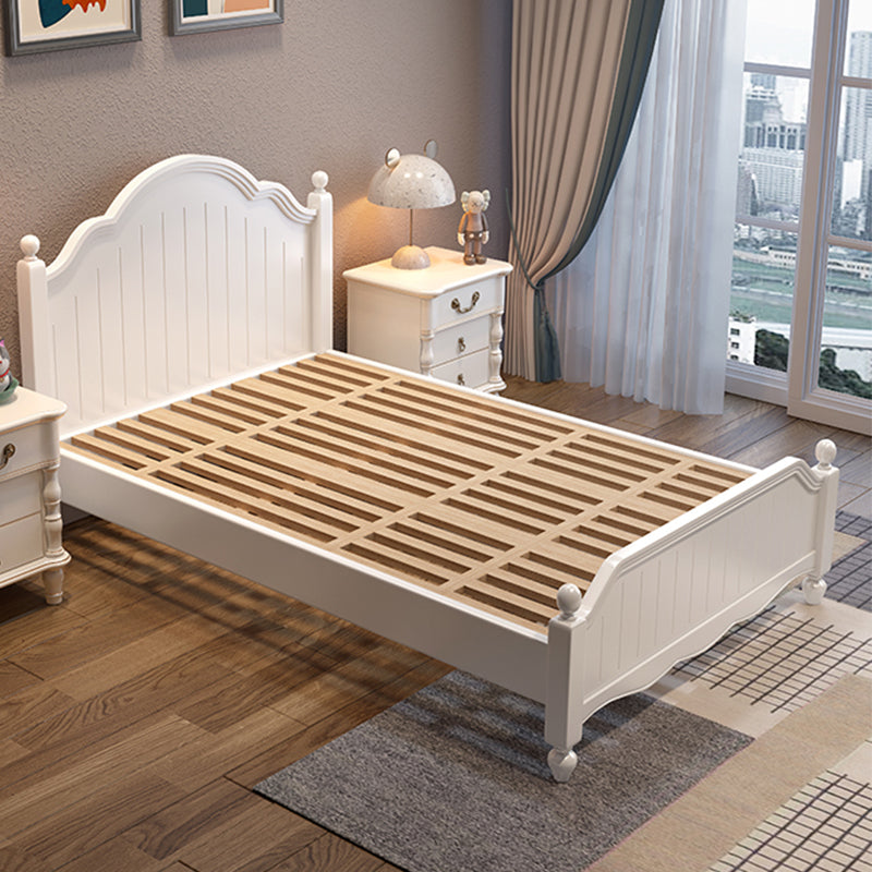 White Victorian Bed Frame Wood Panel Bed with Camelback Headboard