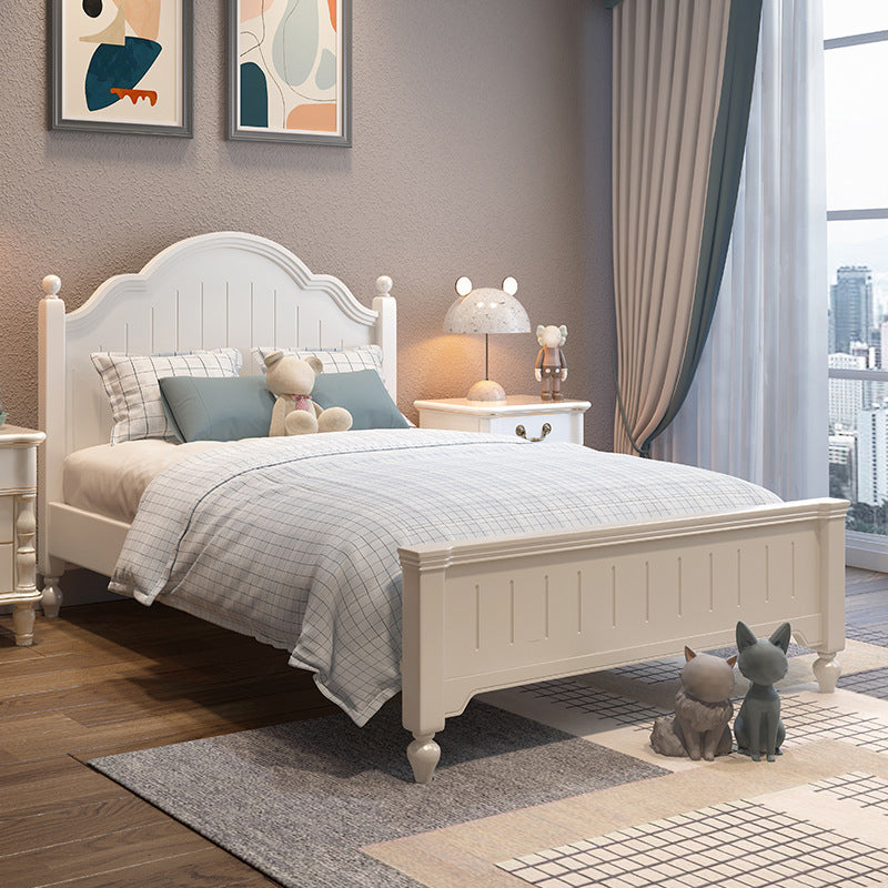 White Victorian Bed Frame Wood Panel Bed with Camelback Headboard