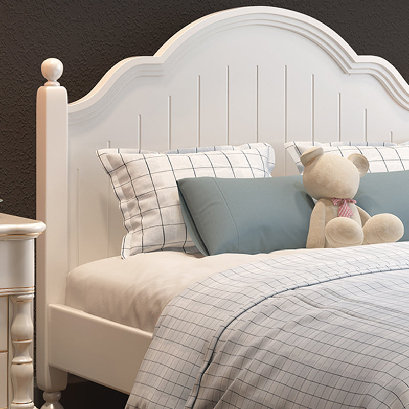 White Victorian Bed Frame Wood Panel Bed with Camelback Headboard