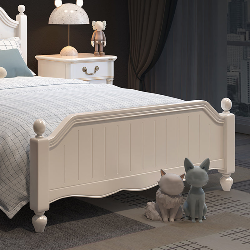 White Victorian Bed Frame Wood Panel Bed with Camelback Headboard