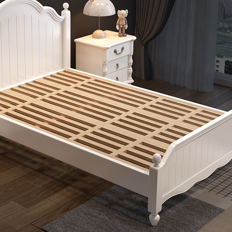 White Victorian Bed Frame Wood Panel Bed with Camelback Headboard