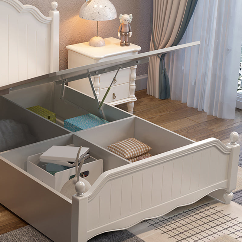 White Victorian Bed Frame Wood Panel Bed with Camelback Headboard