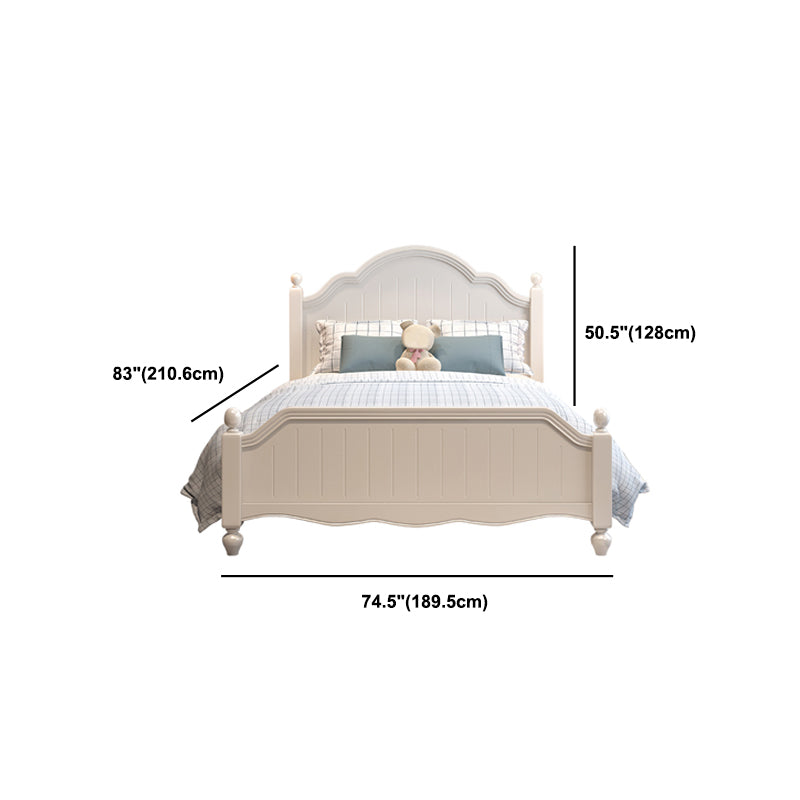 White Victorian Bed Frame Wood Panel Bed with Camelback Headboard