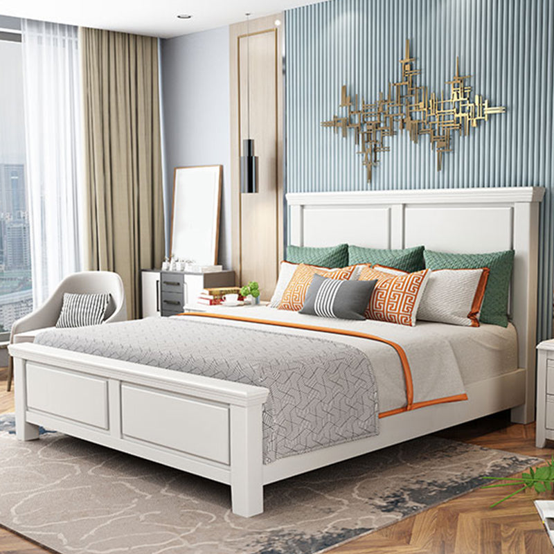 Contemporary White Wooden Standard Bed with Rectangular Headboard