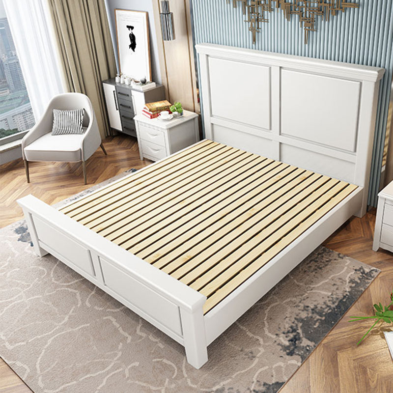 Contemporary White Wooden Standard Bed with Rectangular Headboard