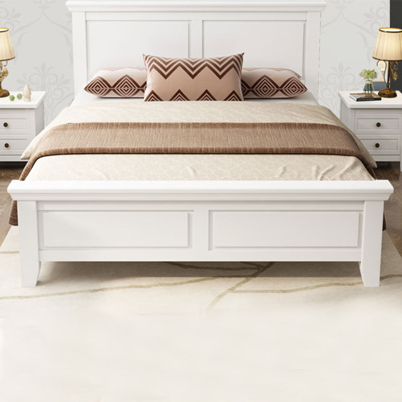 Contemporary White Wooden Standard Bed with Rectangular Headboard