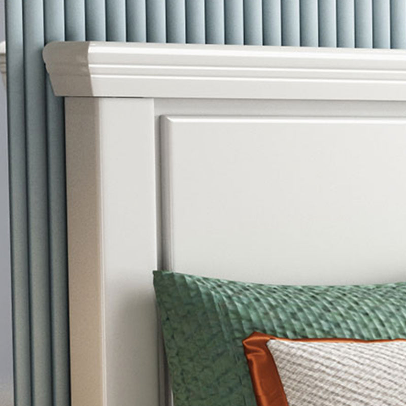 Contemporary White Wooden Standard Bed with Rectangular Headboard