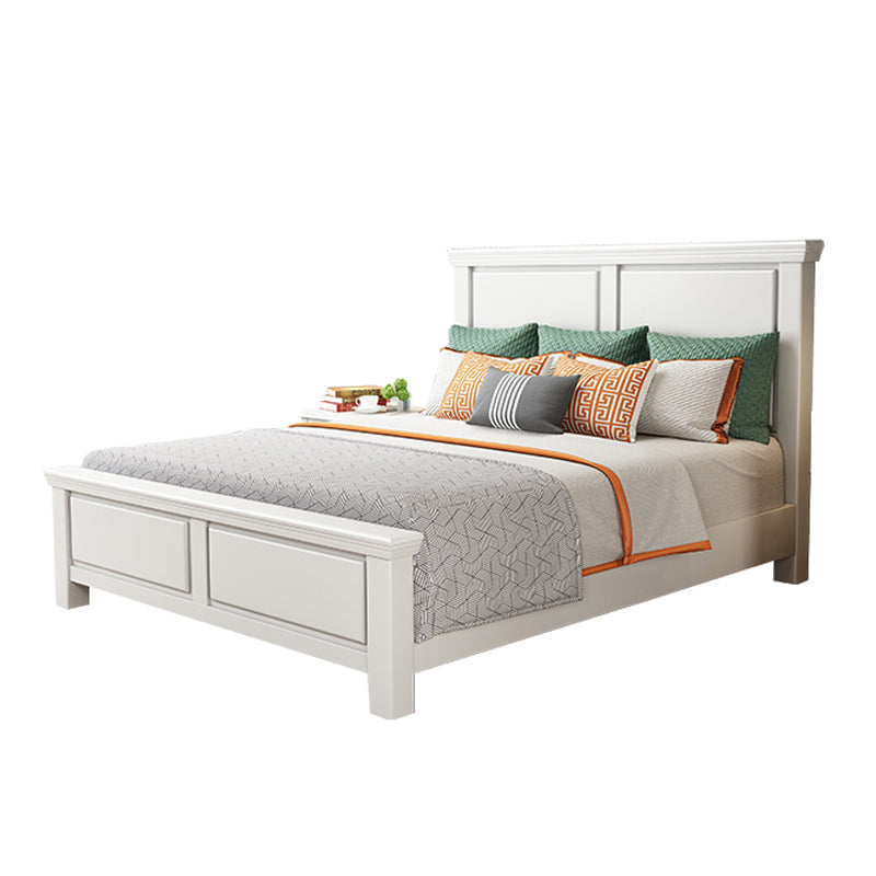 Contemporary White Wooden Standard Bed with Rectangular Headboard