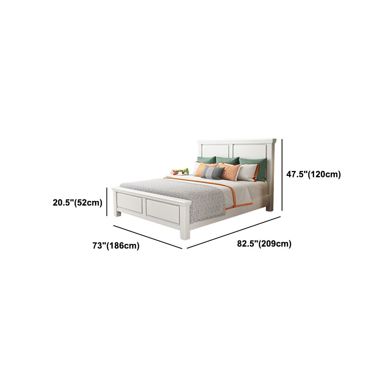 Contemporary White Wooden Standard Bed with Rectangular Headboard