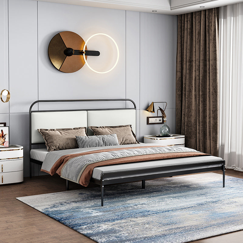 Metal Slat Bed 79 inch Wide with RectangularUpholstered Headboard