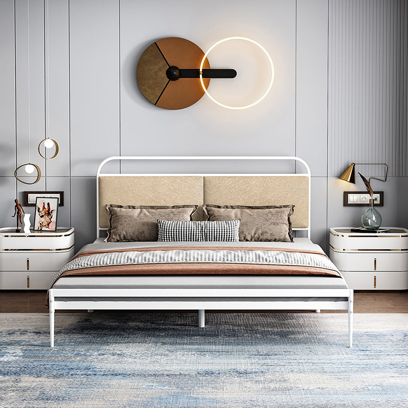 Metal Slat Bed 79 inch Wide with RectangularUpholstered Headboard