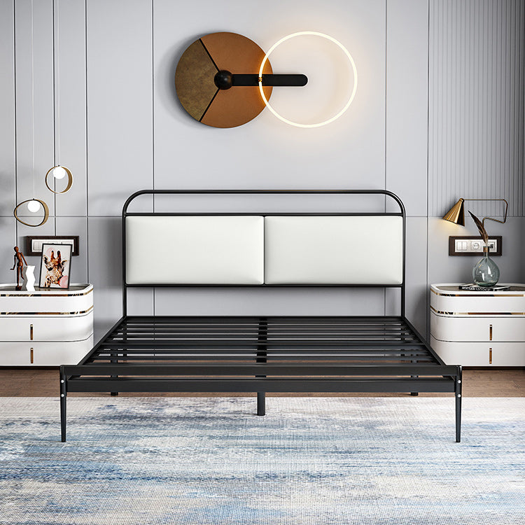 Metal Slat Bed 79 inch Wide with RectangularUpholstered Headboard