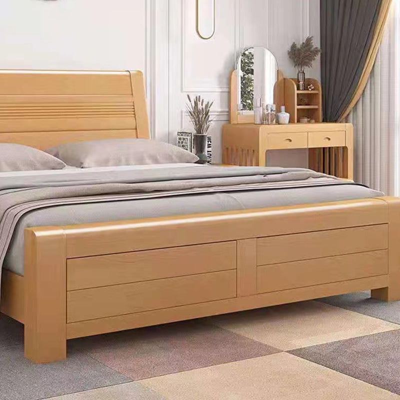 Scandinavian Natural Wooden Sleigh Bed with Rectangular Headboard
