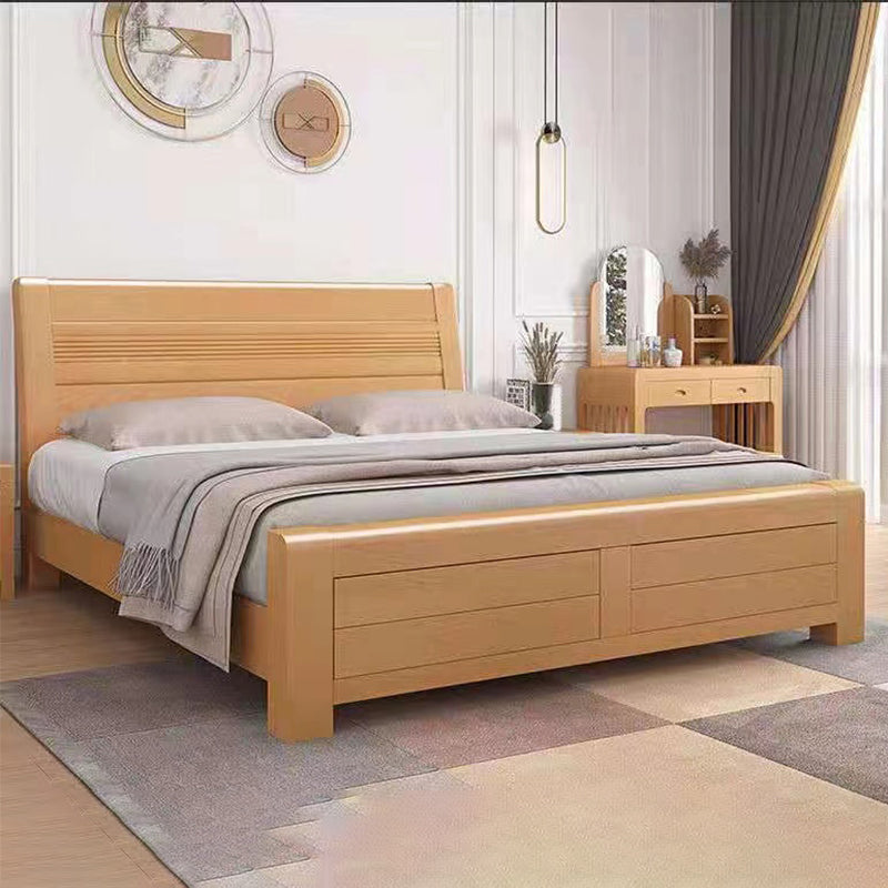Scandinavian Natural Wooden Sleigh Bed with Rectangular Headboard