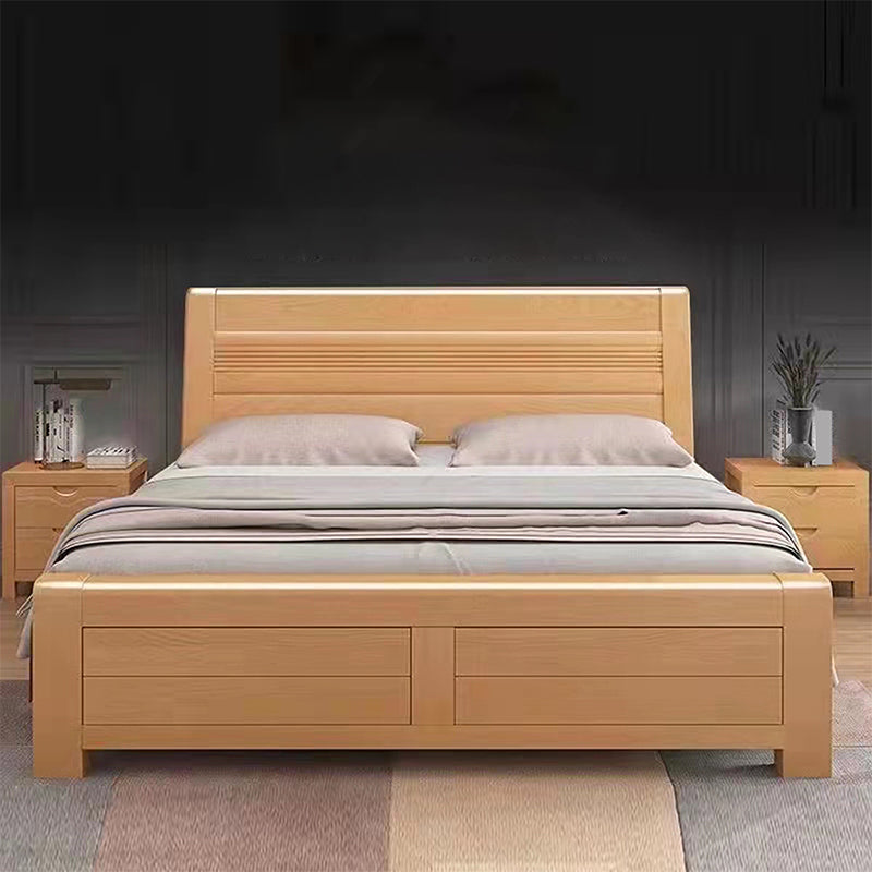 Scandinavian Natural Wooden Sleigh Bed with Rectangular Headboard