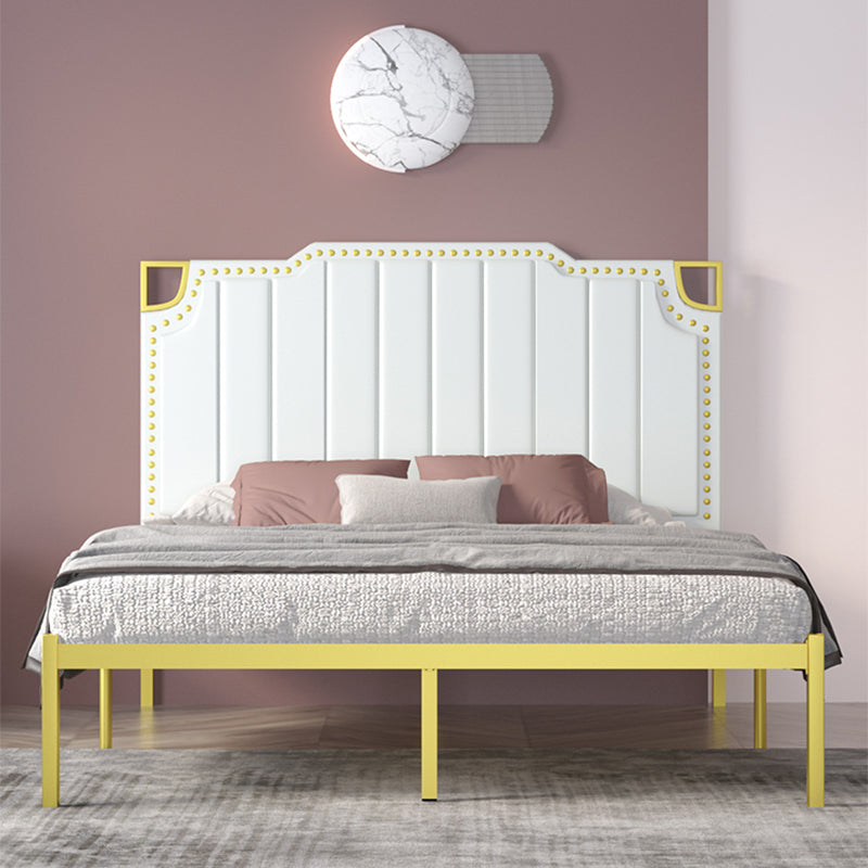 Stepped Bed Panel Leather Headboard Wire-Grid Frame,45.27" H