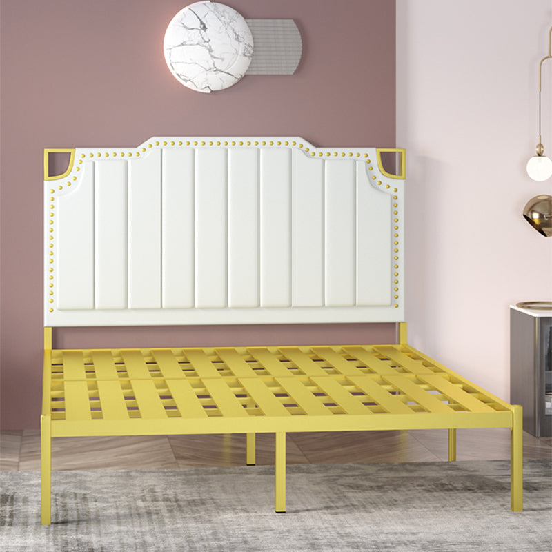 Stepped Bed Panel Leather Headboard Wire-Grid Frame,45.27" H