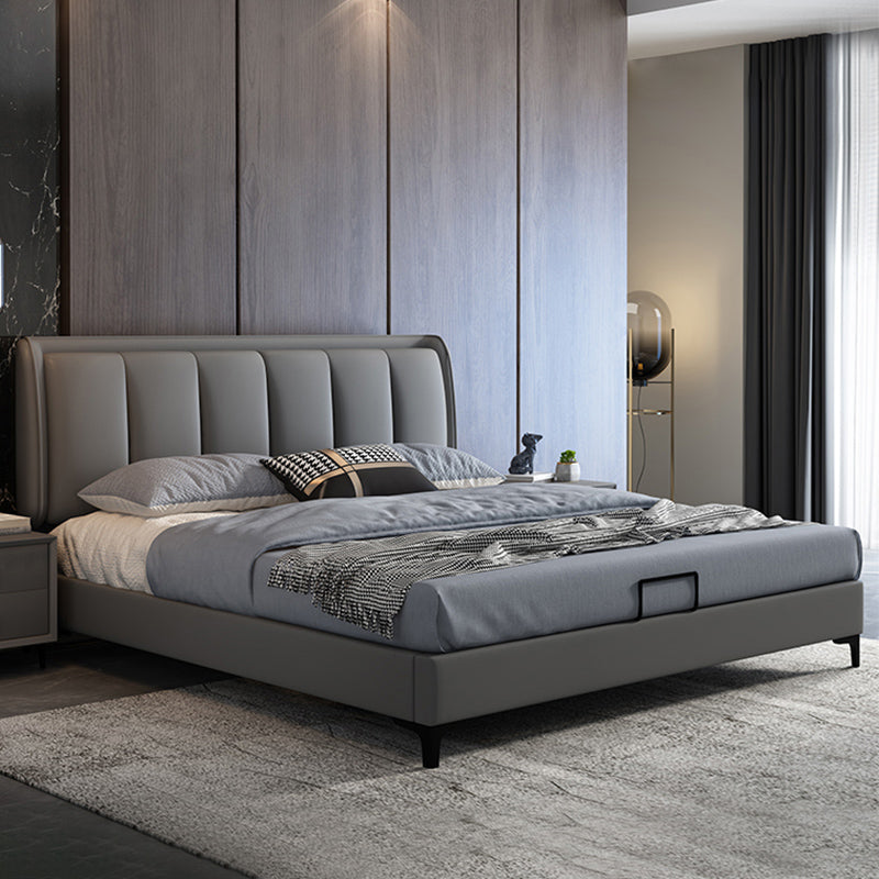 Grey Rectangular Headboard Standard Bed with Wooden Legs Bed