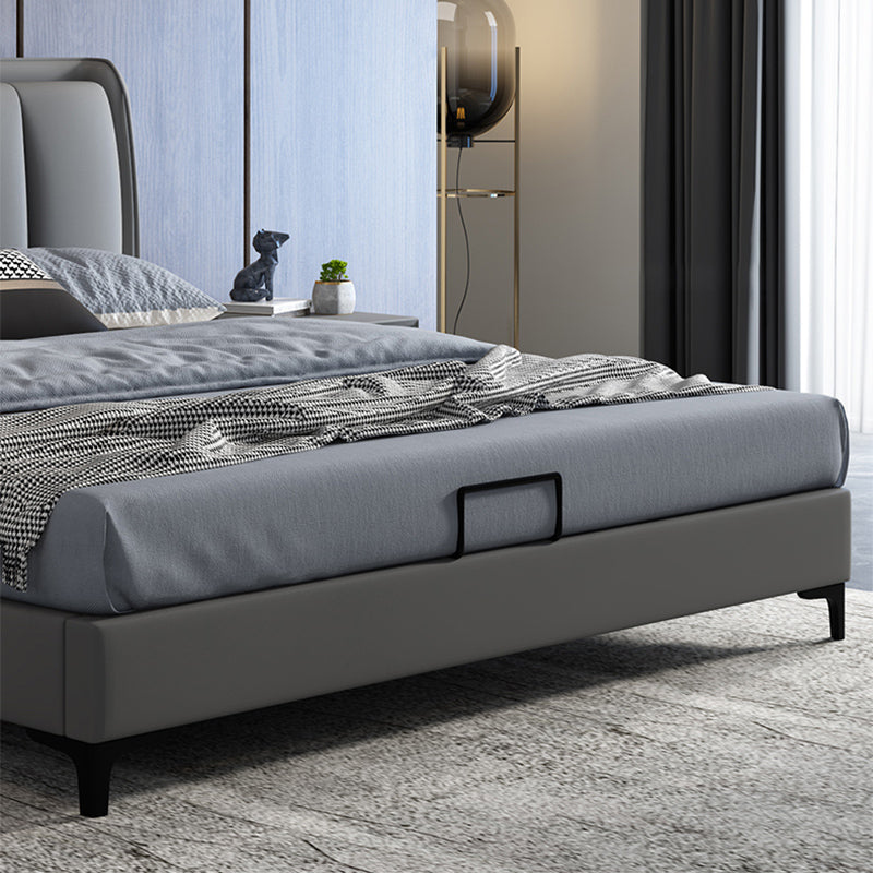 Grey Rectangular Headboard Standard Bed with Wooden Legs Bed