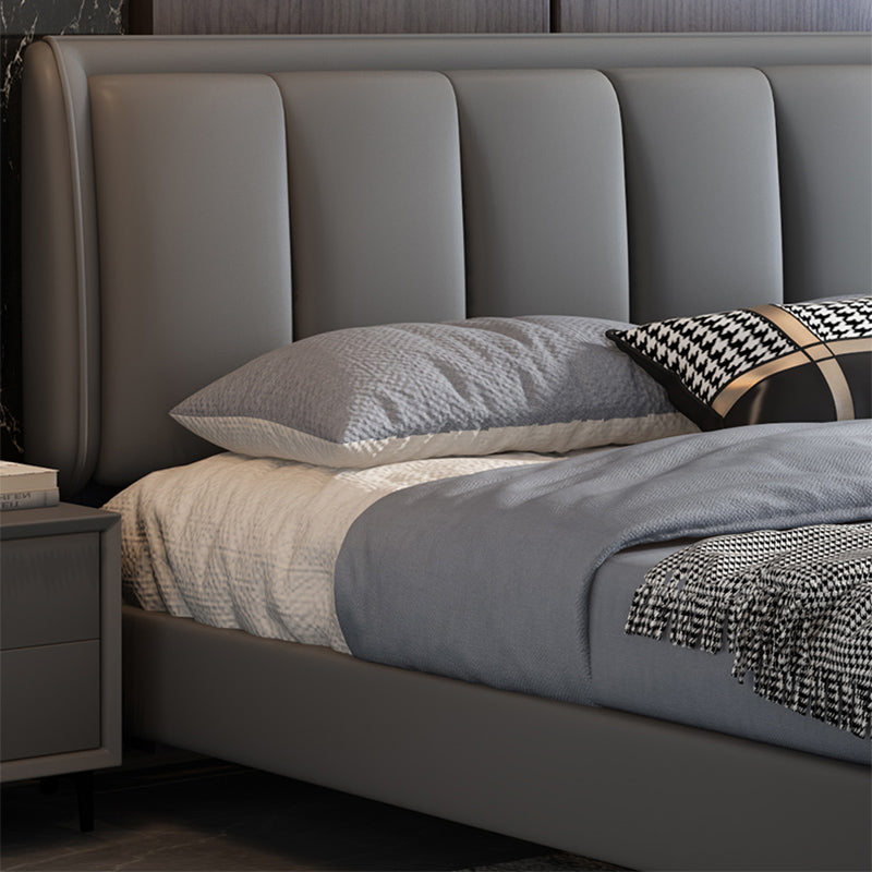 Grey Rectangular Headboard Standard Bed with Wooden Legs Bed