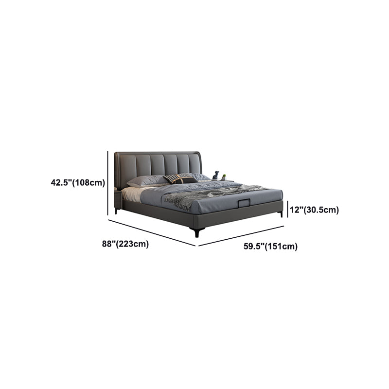 Grey Rectangular Headboard Standard Bed with Wooden Legs Bed