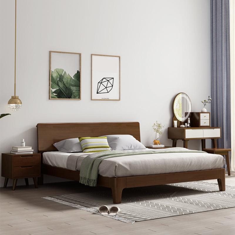 Traditional Wooden Standard Bed with Rectangular Headboard Bed