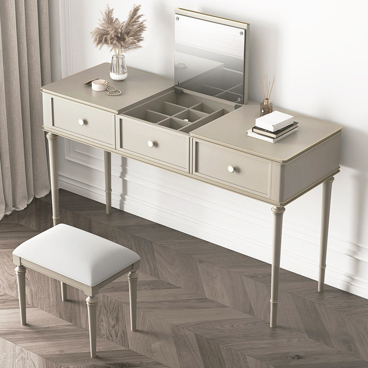 Make-up Vanity Mirrored Wood Dressing Table Padded Stool Set