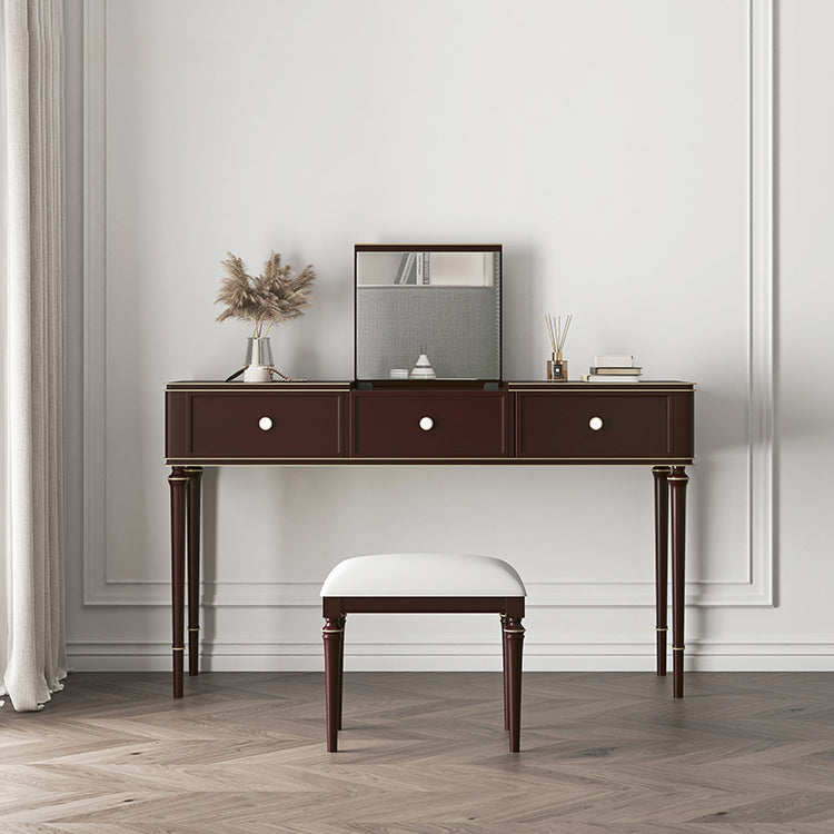 Make-up Vanity Mirrored Wood Dressing Table Padded Stool Set