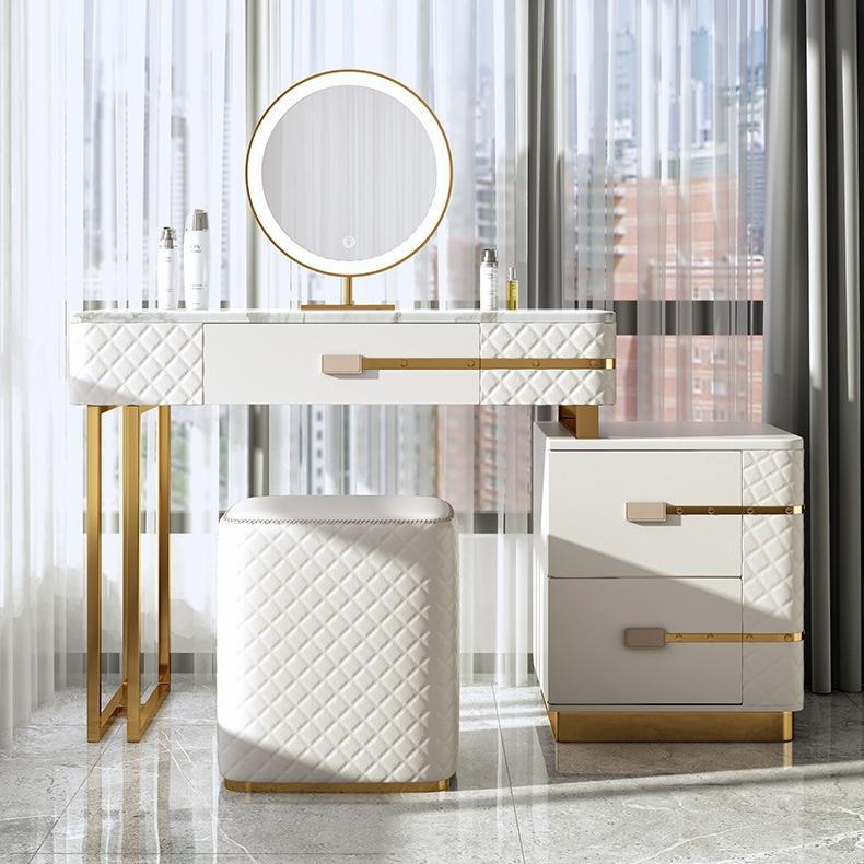 Faux Leather Vanity Dressing Table Set with 3 Storage Drawers
