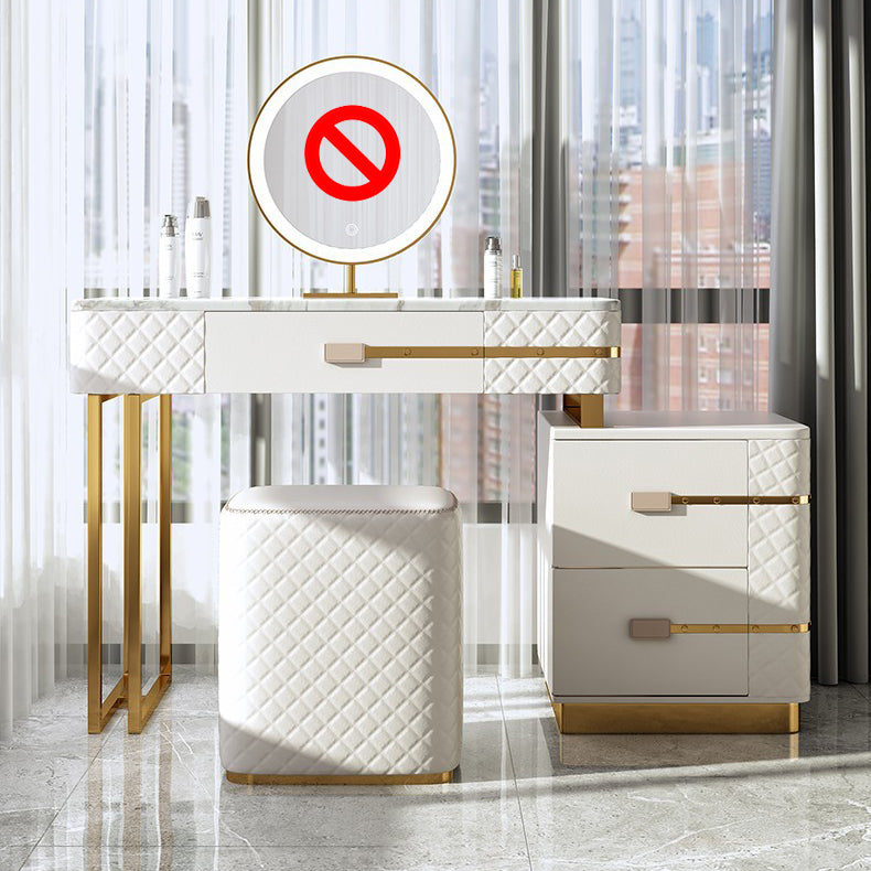 Faux Leather Vanity Dressing Table Set with 3 Storage Drawers
