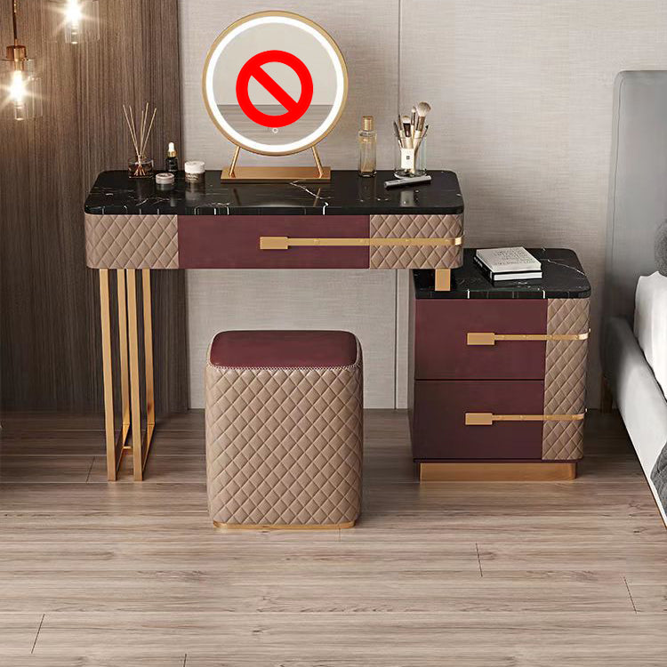 Faux Leather Vanity Dressing Table Set with 3 Storage Drawers