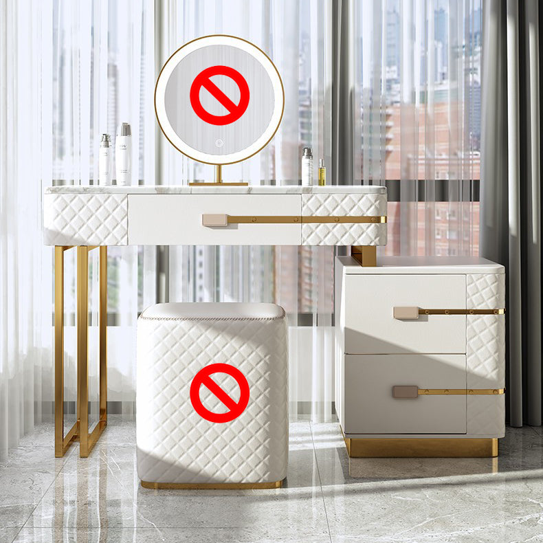 Faux Leather Vanity Dressing Table Set with 3 Storage Drawers