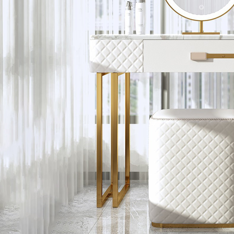 Faux Leather Vanity Dressing Table Set with 3 Storage Drawers