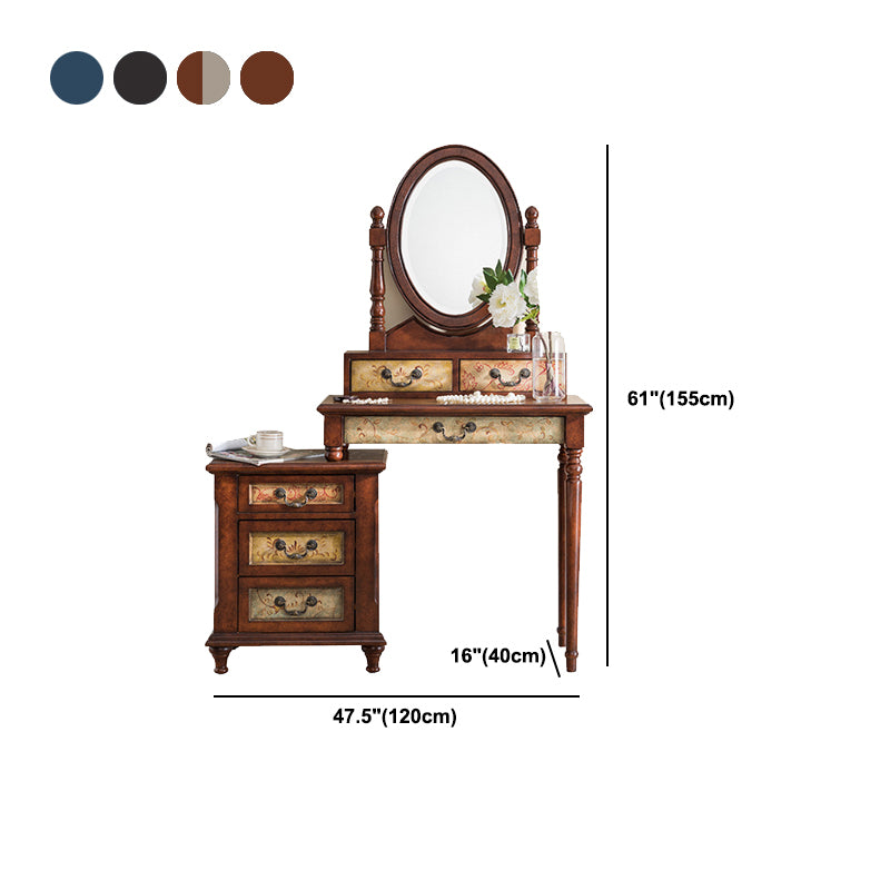 Victorian Wood Vanity and Stool Dressing Table with Storage Drawers