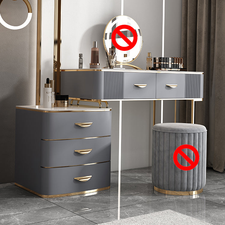 Solid Wood Drawers Vanity Set with Stone Top & Padded Stool in Grey