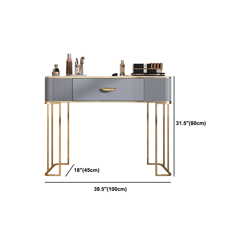 Solid Wood Drawers Vanity Set with Stone Top & Padded Stool in Grey