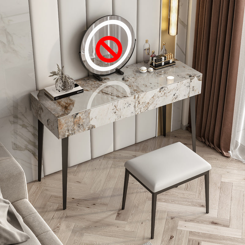 Stone Top Dressing Table Stool Set Black Vanity with Wood Drawers