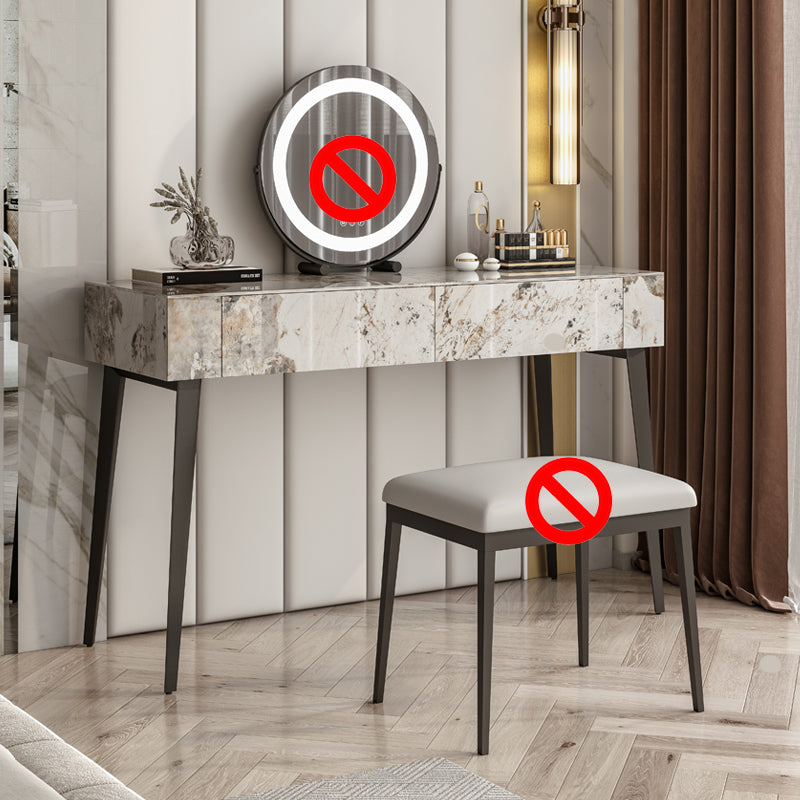 Stone Top Dressing Table Stool Set Black Vanity with Wood Drawers