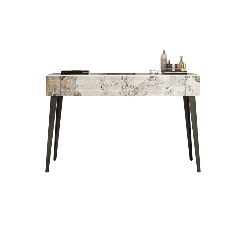 Stone Top Dressing Table Stool Set Black Vanity with Wood Drawers