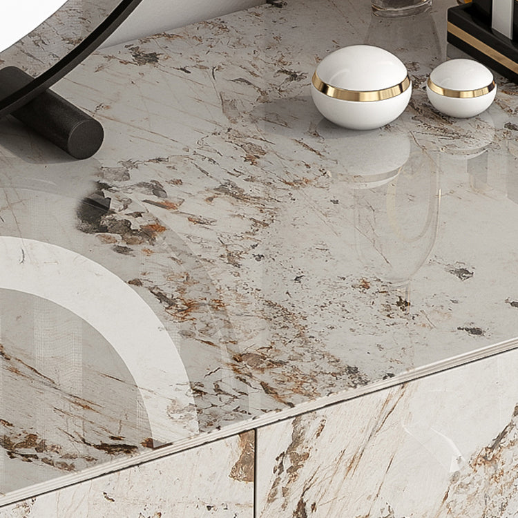 Stone Top Dressing Table Stool Set Black Vanity with Wood Drawers